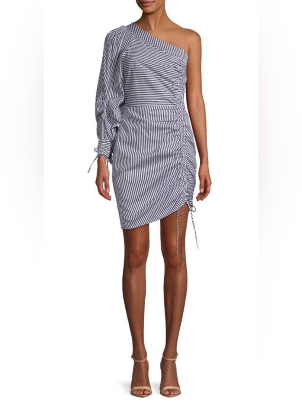 DressStriped Ruched Mini Skirt - Blue/White